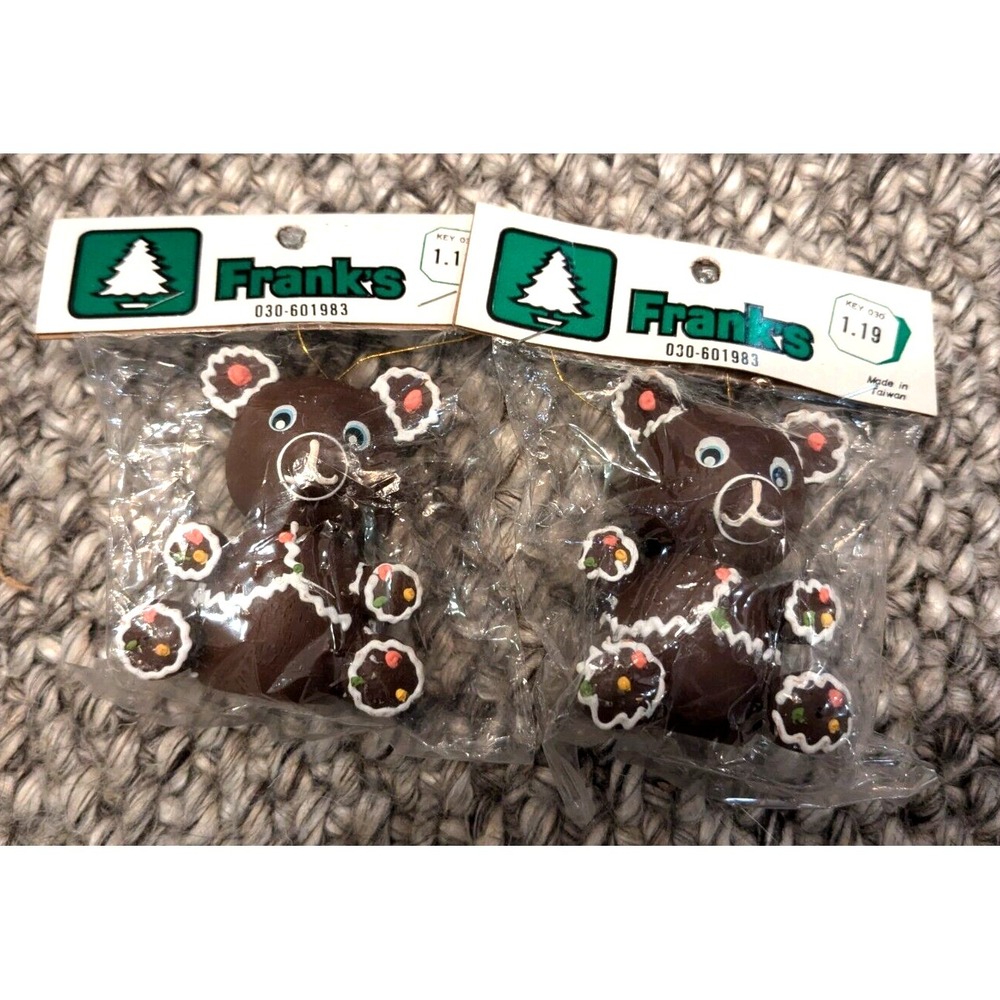 Vintage Set of Franks Chocolate Gingerbread Teddy Bear Christmas Ornaments